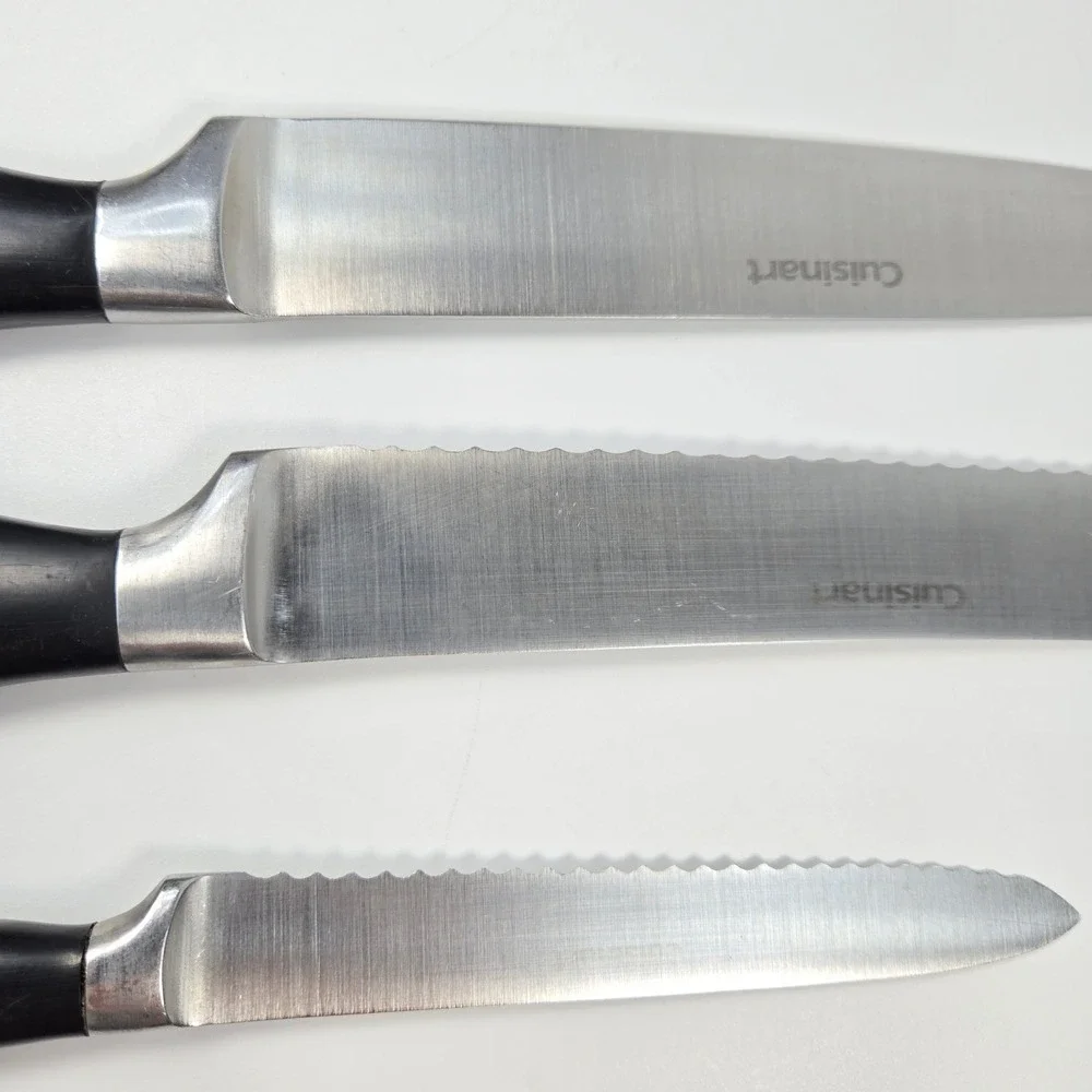 Cuisinart 3‎ Stainless Steel Knives Set Carving Bread Serrated Utility Black